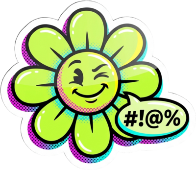 Green flower sticker with censored curse word